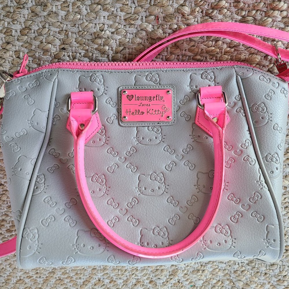 Loungefly Love Hello Kitty Limited Edition Gray and Neon Pint Embossed Tote